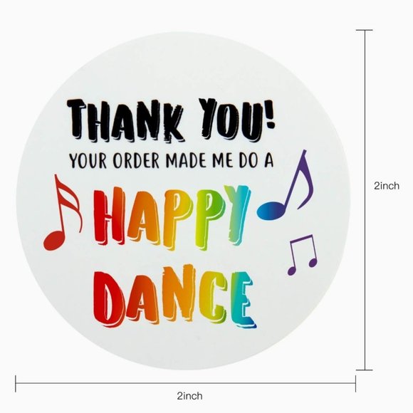 100 THANK YOU Happy Dance Stickers 2" - Picture 1 of 5